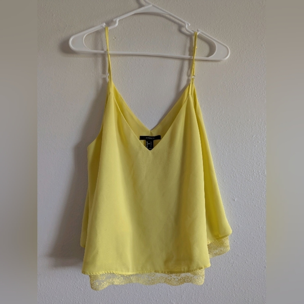 Forever 21 Butter Yellow Tank Top Womens Size Large Dress Shirt Lace Detail